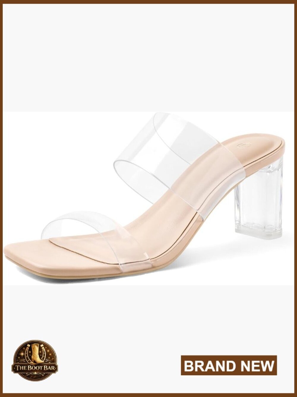Clear Chunky Block Heel Sandals Open Toe Slip On Shoes
